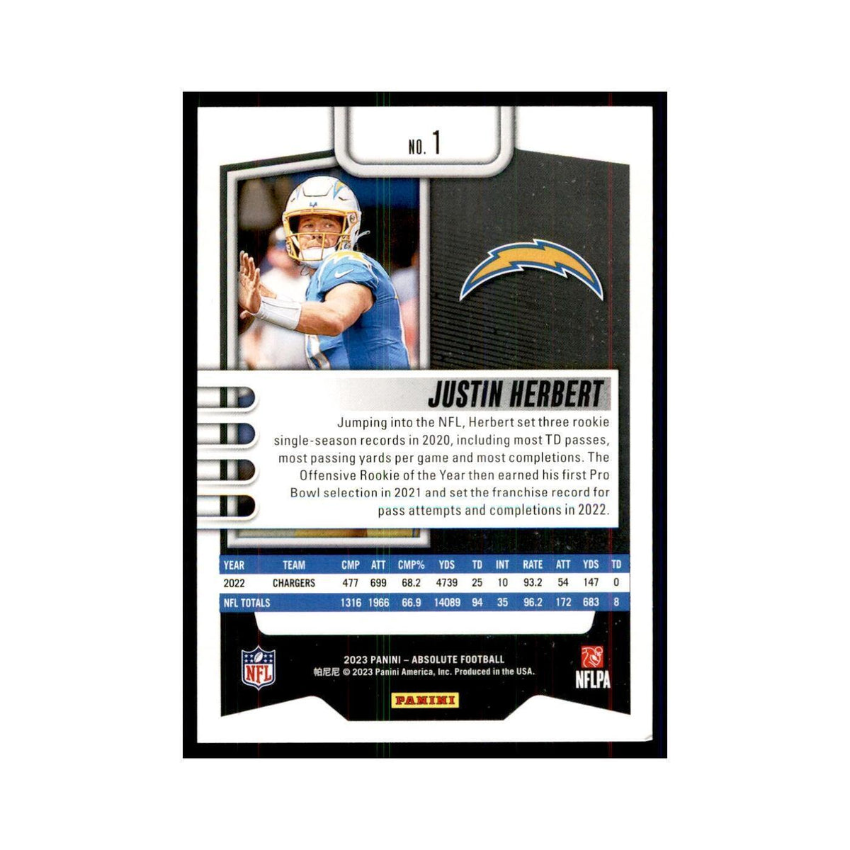 2023 Panini Absolute Justin Herbert Chargers #1