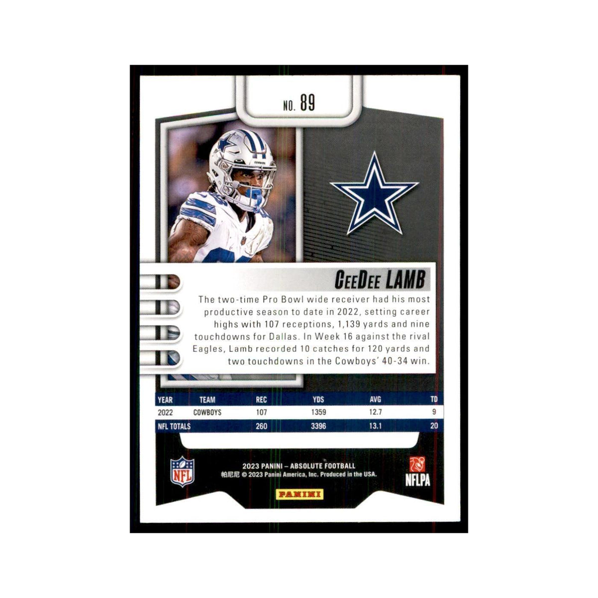 2023 Panini Absolute CeeDee Lamb Cowboys #89