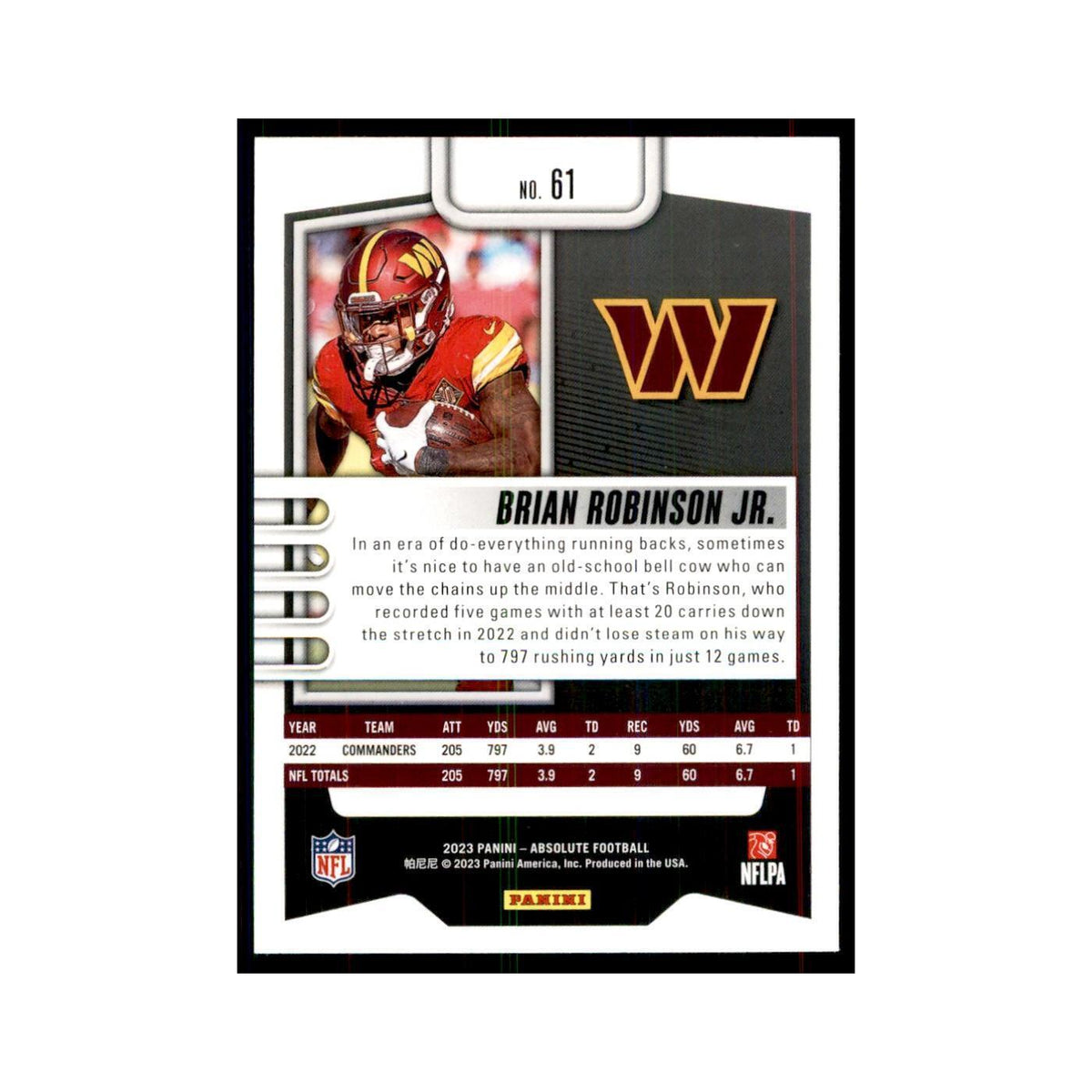 2023 Panini Absolute Brian Robinson Jr Commanders #61