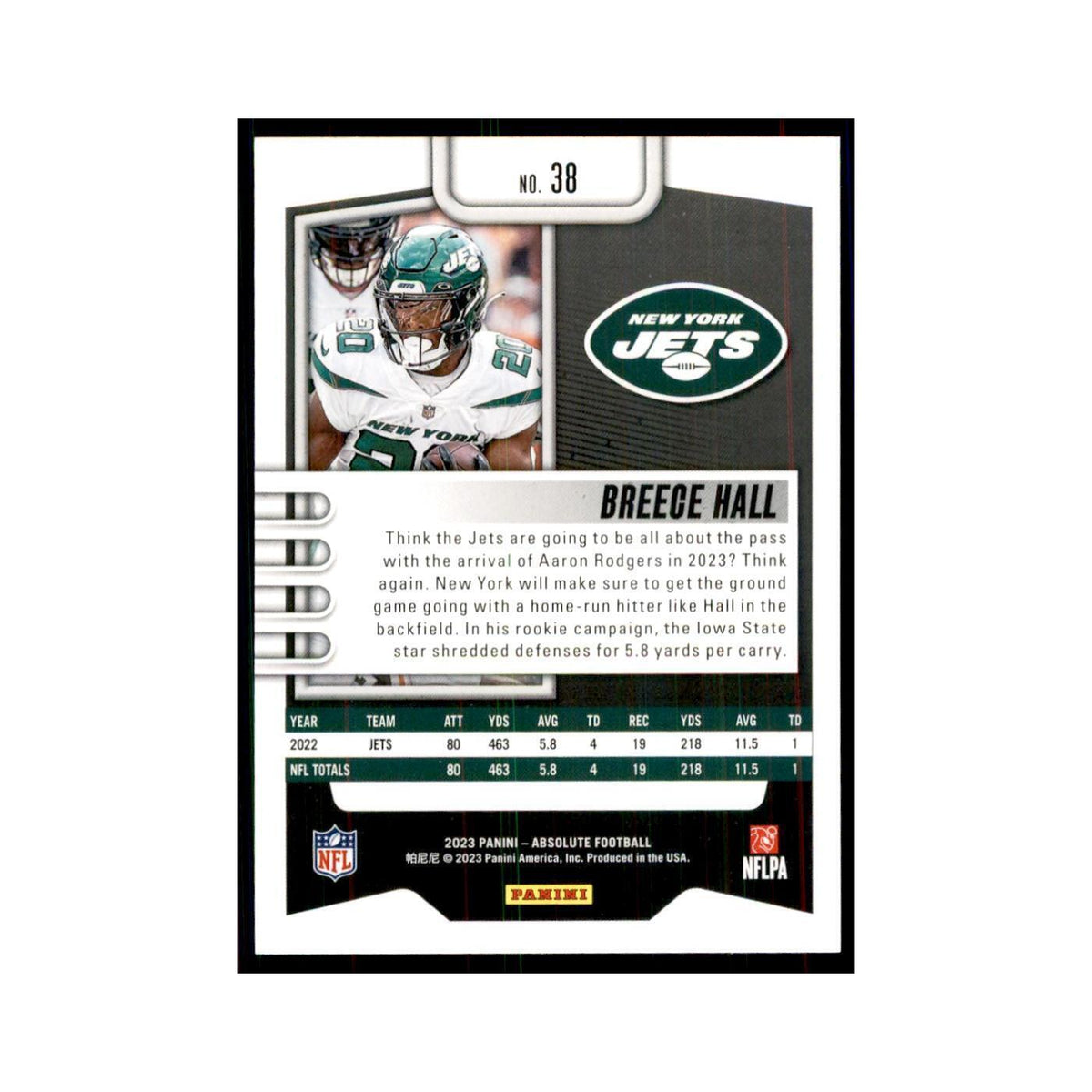2023 Panini Absolute Breece Hall Jets #38