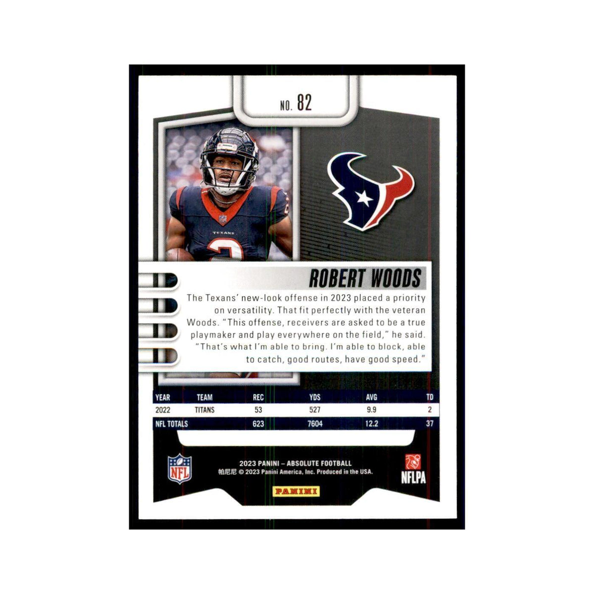 2023 Panini Absolute Robert Woods Texans #82