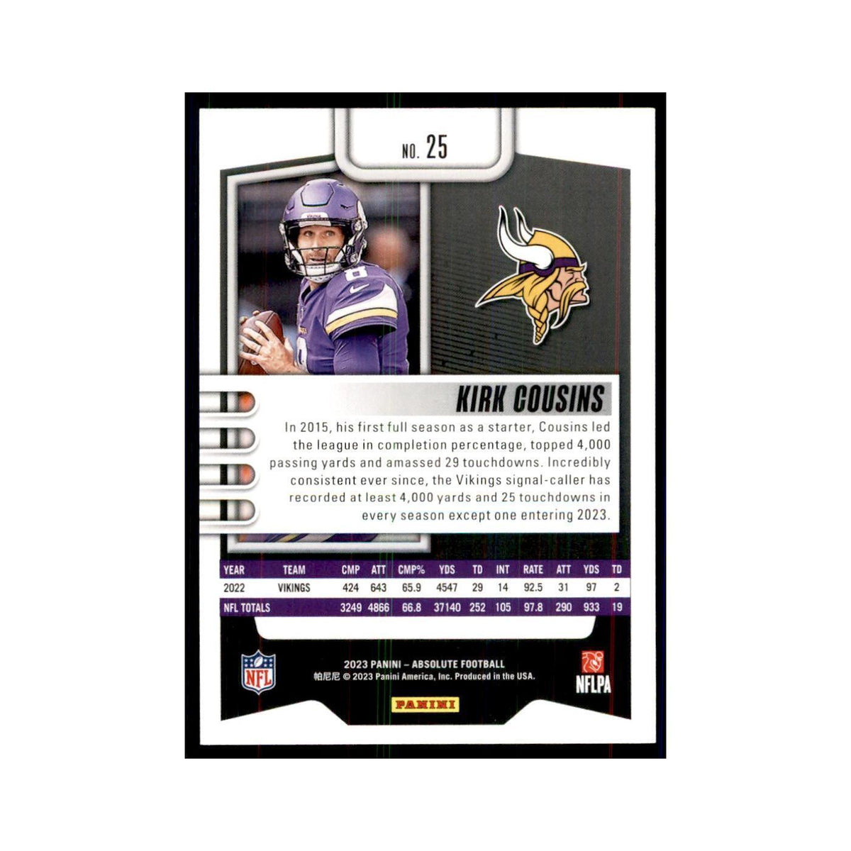 2023 Panini Absolute Kirk Cousins Vikings #25