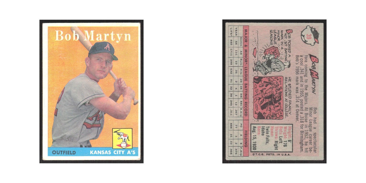 1958 Topps Bob Martyn RC Kansas City Athletics #39
