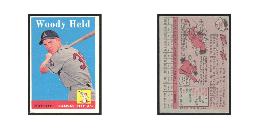 1958 Topps Woody Held RC Kansas City Athletics #202