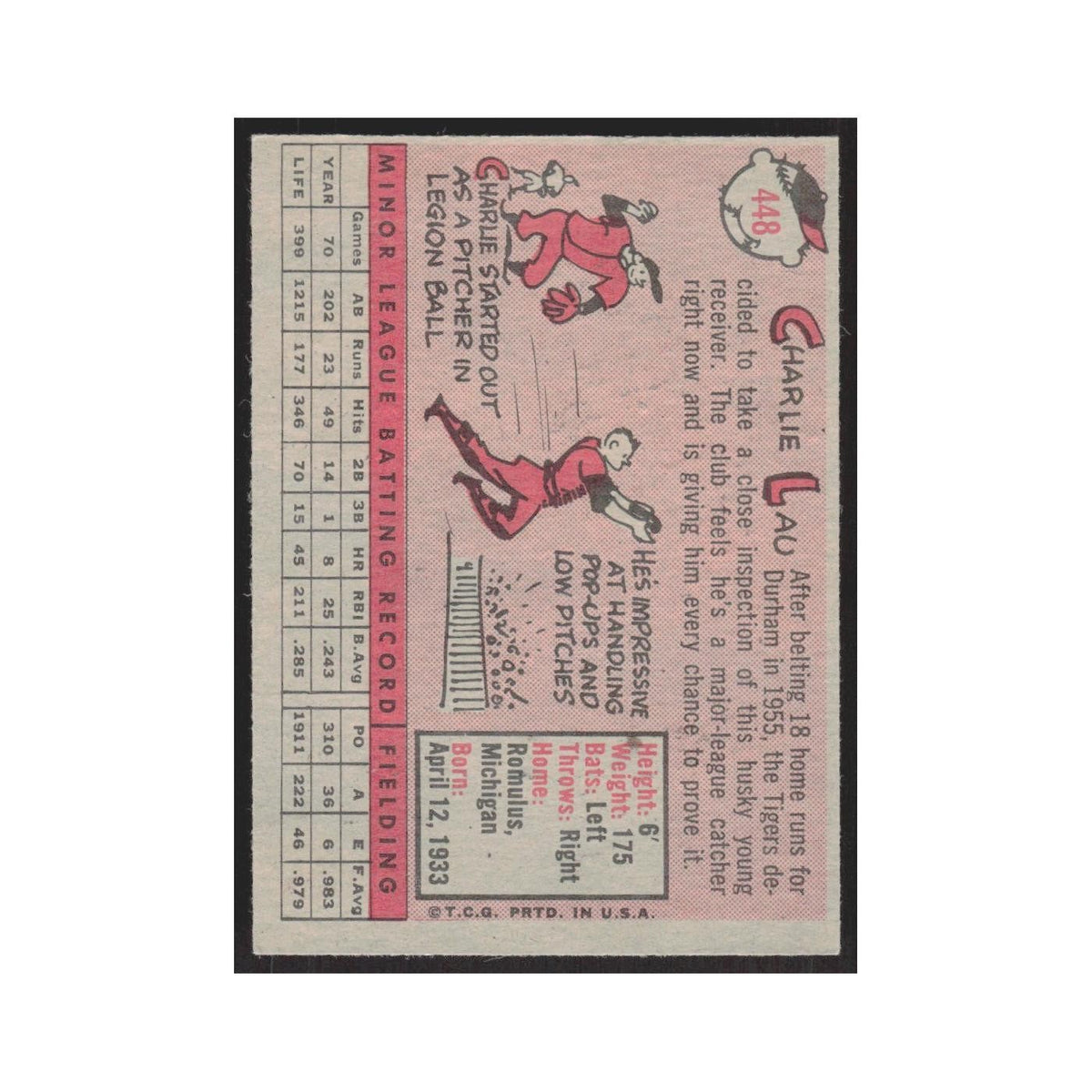 1958 Topps Charlie Lau RC Tigers #448