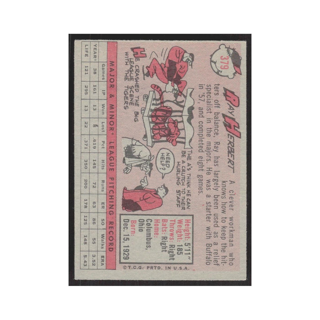 1958 Topps Ray Herbert Kansas City Athletics #379