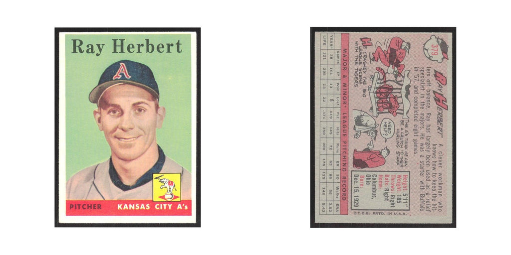 1958 Topps Ray Herbert Kansas City Athletics #379