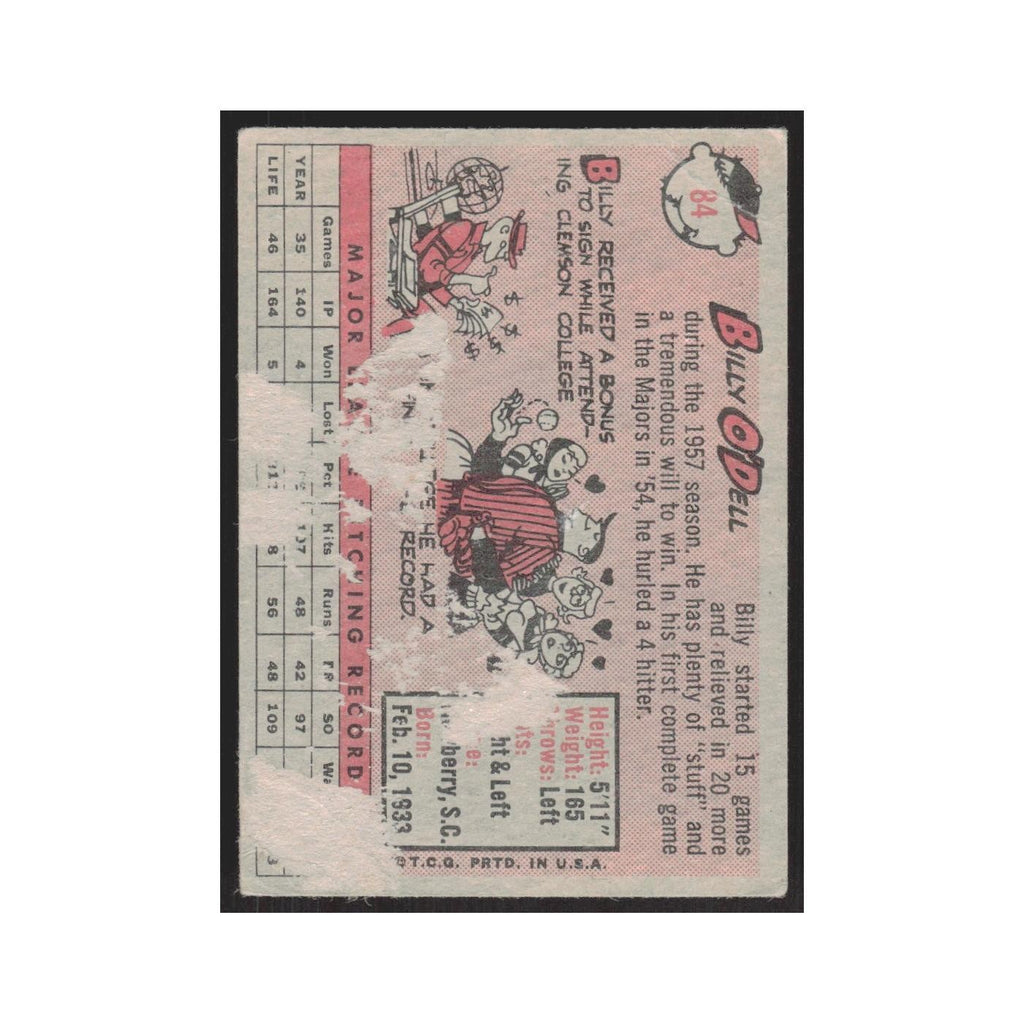 1958 Topps Billy O'Dell Orioles #84