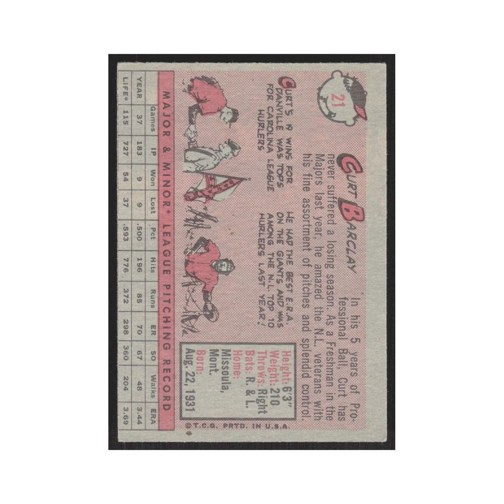 1958 Topps Curt Barclay Giants #21