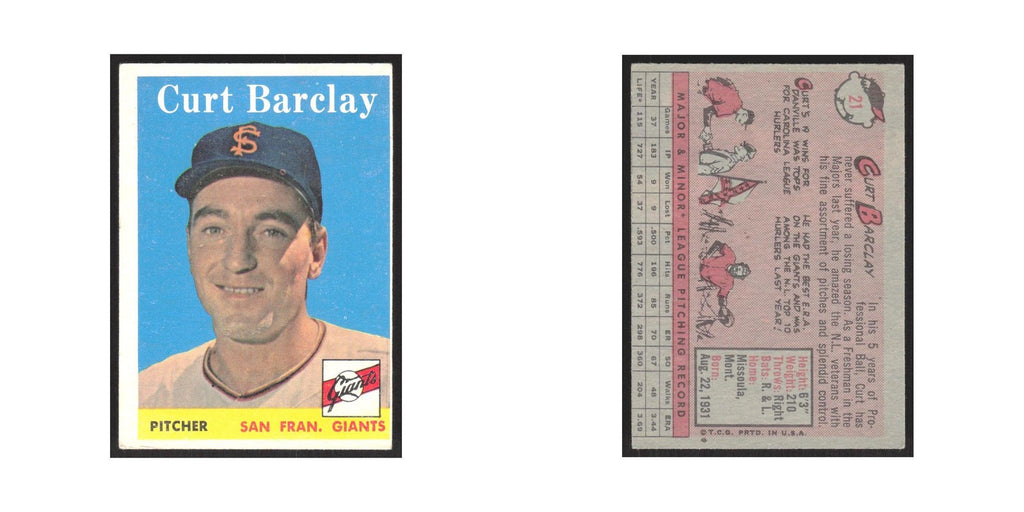 1958 Topps Curt Barclay Giants #21