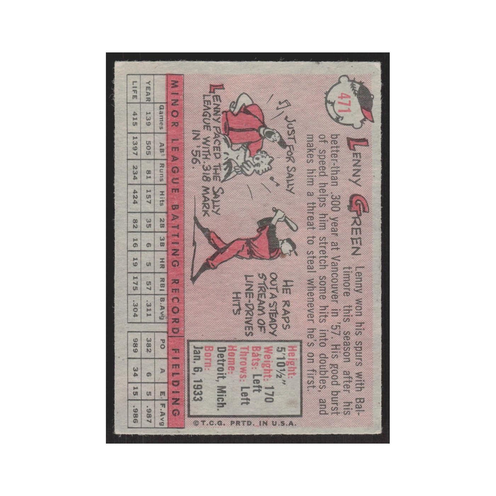 1958 Topps Lenny Green RC Orioles #471