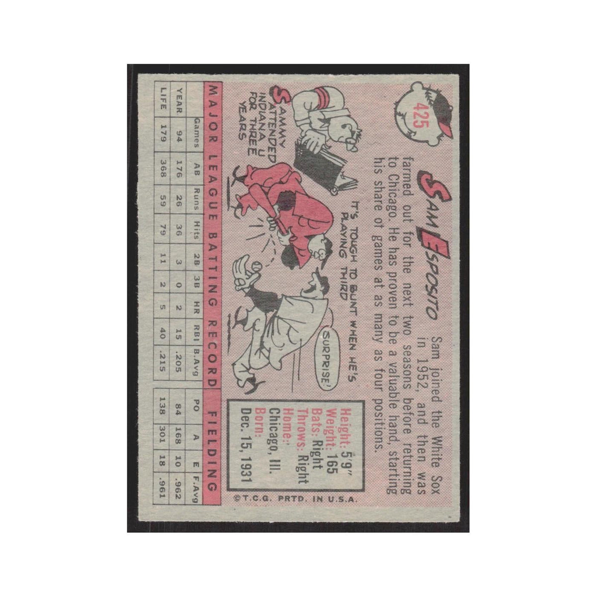 1958 Topps Sam Esposito White Sox #425