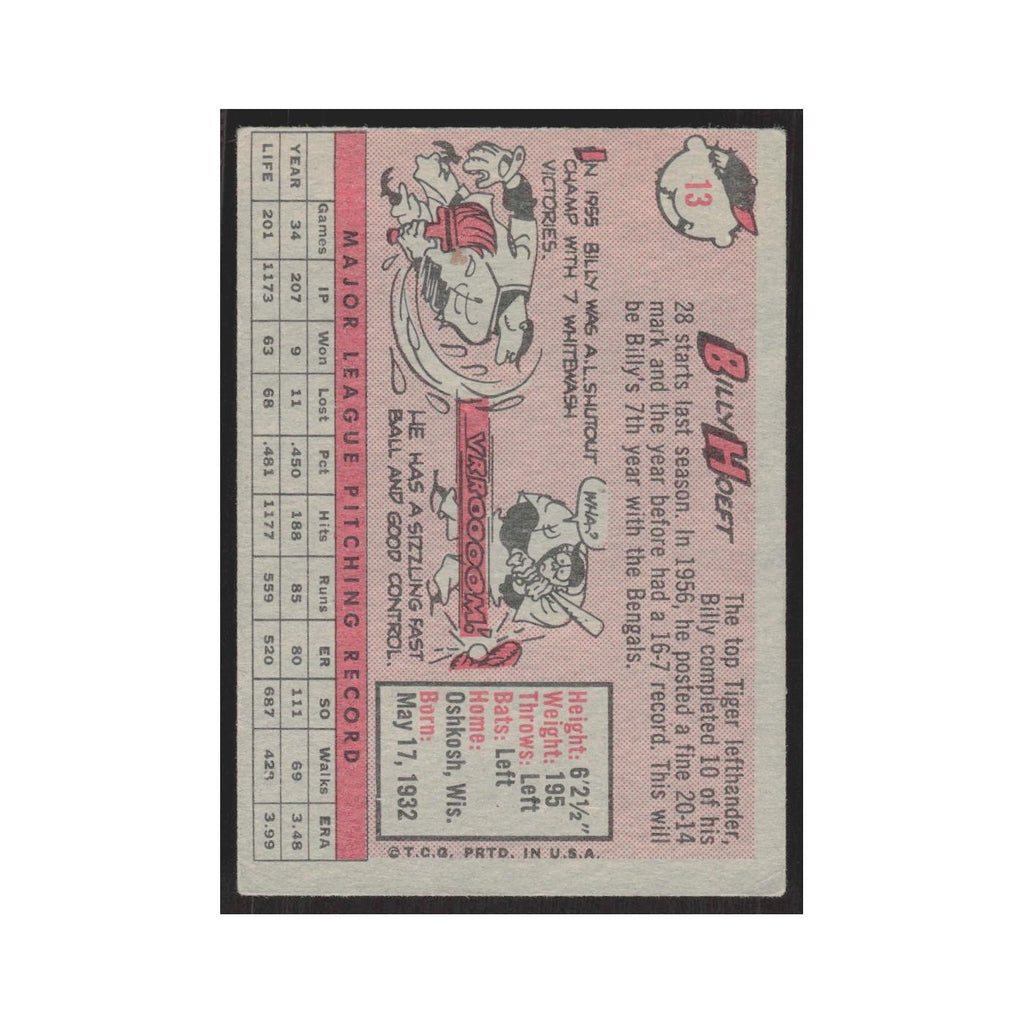 1958 Topps Billy Hoeft Tigers #13