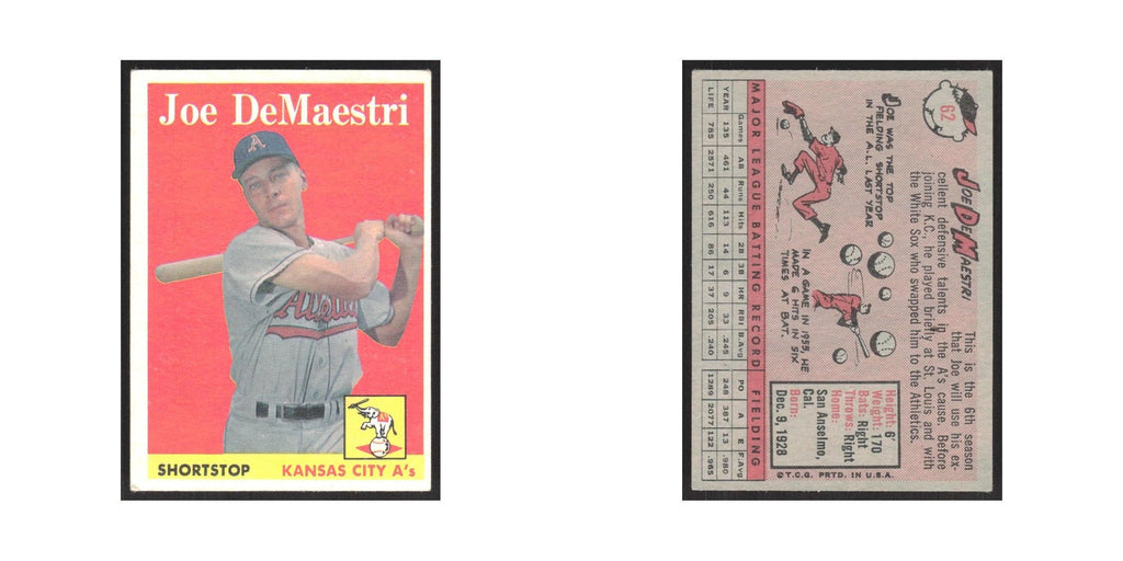1958 Topps Joe DeMaestri Kansas City Athletics #62
