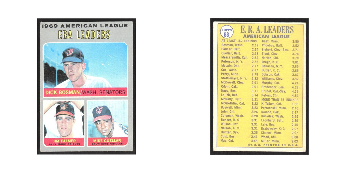 1970 Topps JIm Palmer Bosman Cullar 1969 American League ERA Winners #68