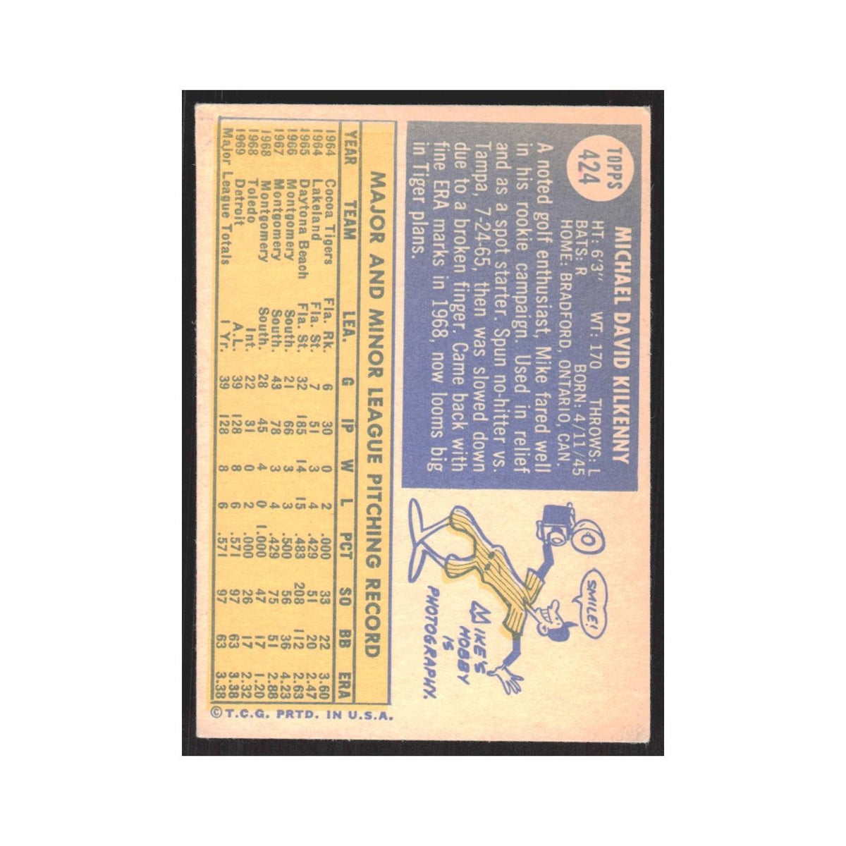 1970 Topps Mike Kilkenny Tigers #424