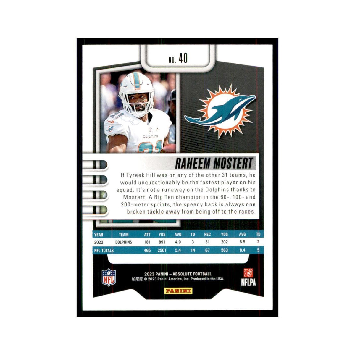2023 Panini Absolute Raheem Mostert Dolphins #40