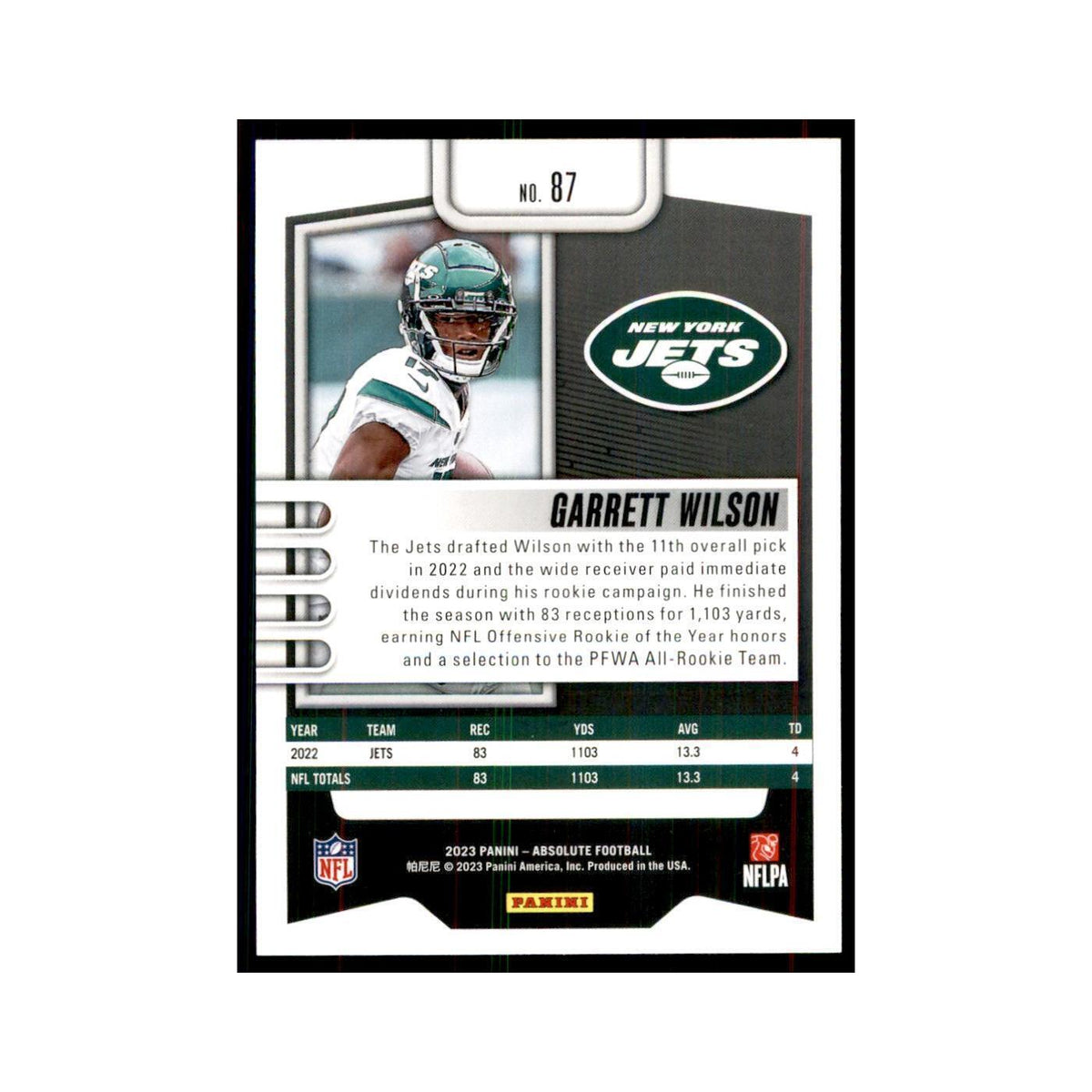 2023 Panini Absolute Garrett Wilson Jets #87