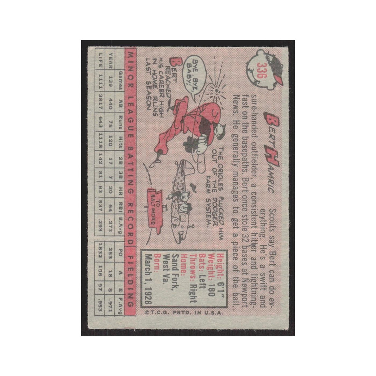 1958 Topps Bert Hamric Orioles #336