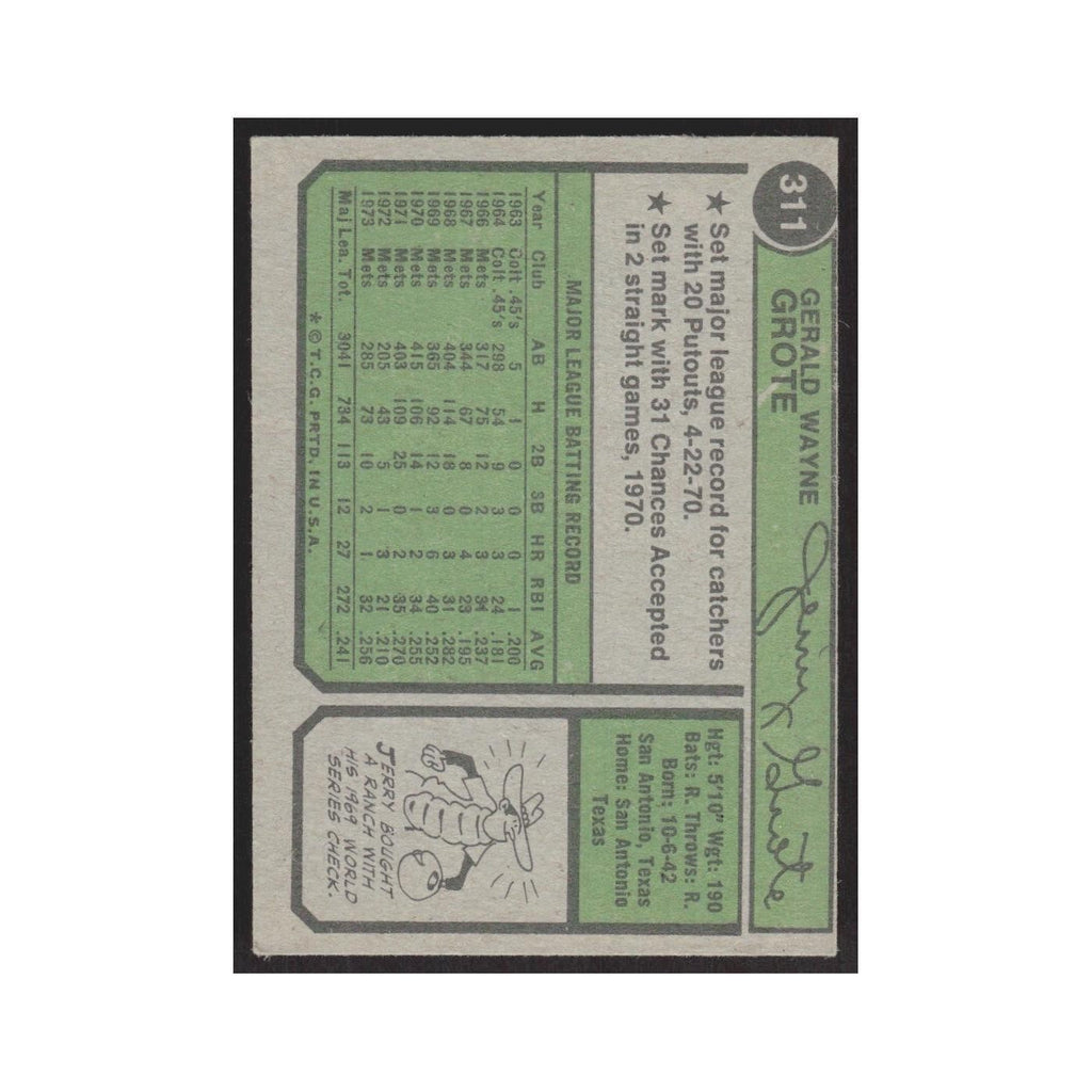 1974 Topps Jerry Grote Mets #311