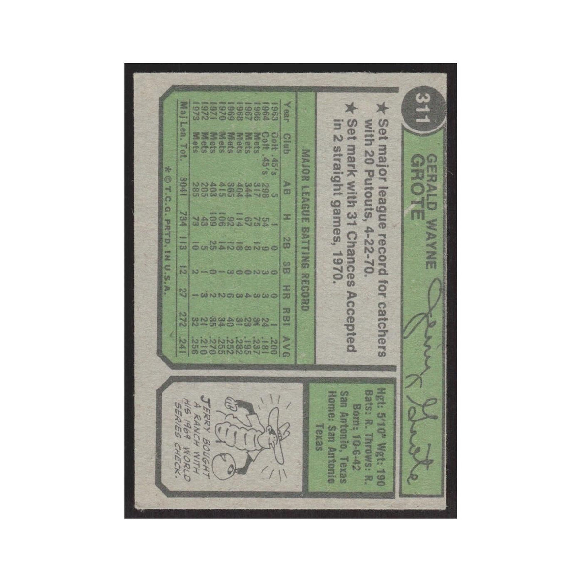 1974 Topps Jerry Grote Mets #311