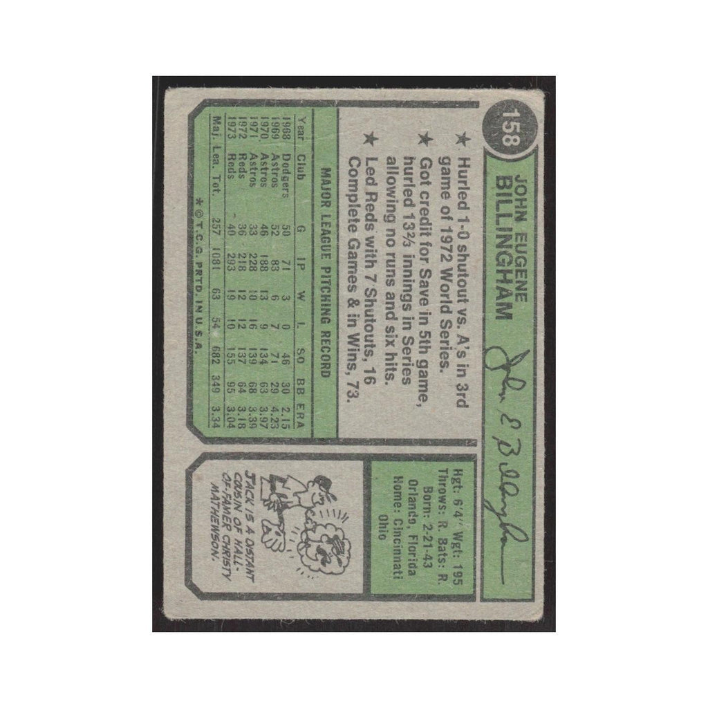 1974 Topps Jack Billingham Reds #158