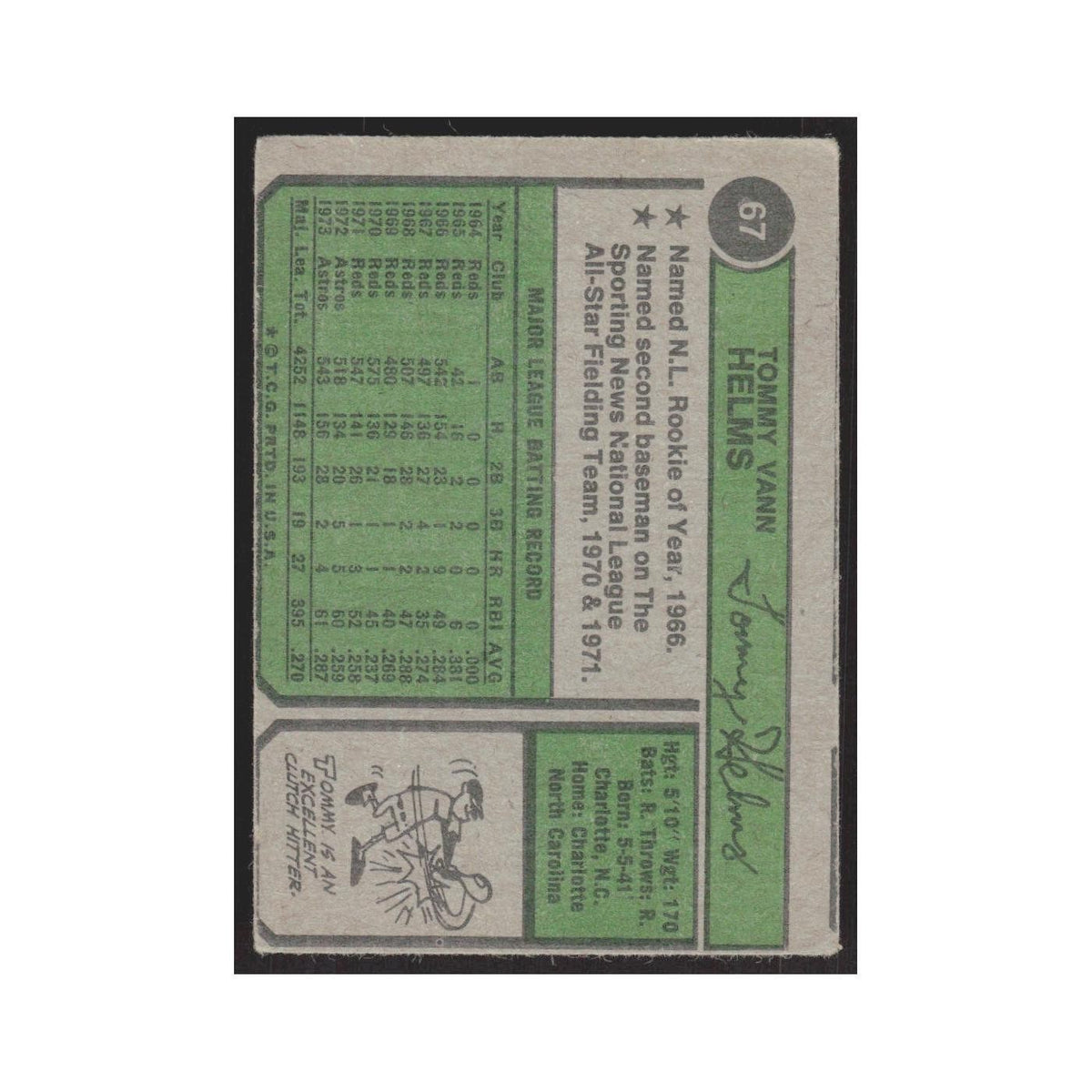 1974 Topps Tommy Helms Astros #67