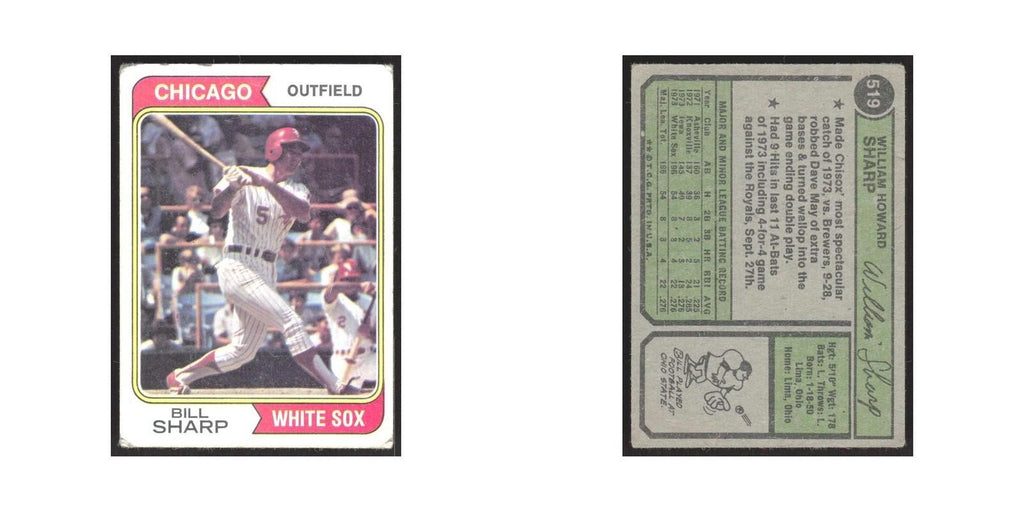 1974 Topps Bill Sharp RC White Sox #519