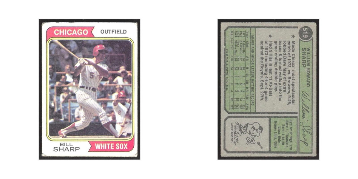 1974 Topps Bill Sharp RC White Sox #519
