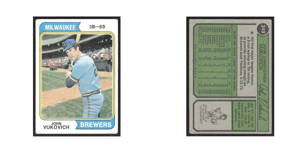 1974 Topps John Vukovich Brewers #349