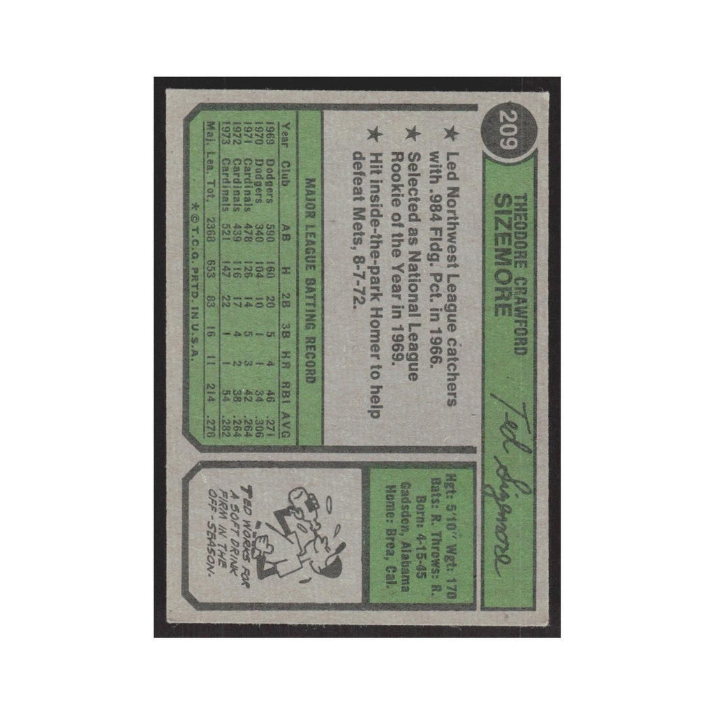 1974 Topps Ted Sizemore Cardinals #209