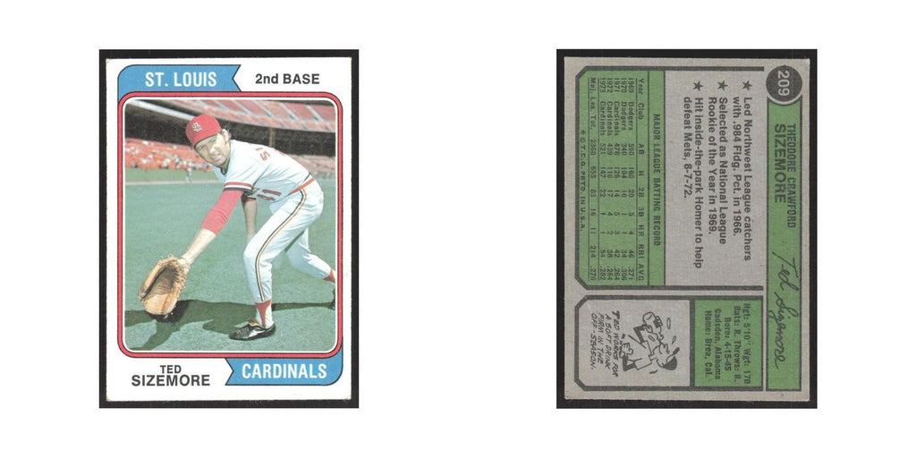 1974 Topps Ted Sizemore Cardinals #209