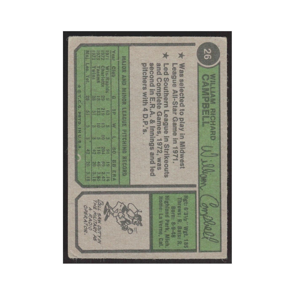 1974 Topps Bill Campbell RC Twins #26