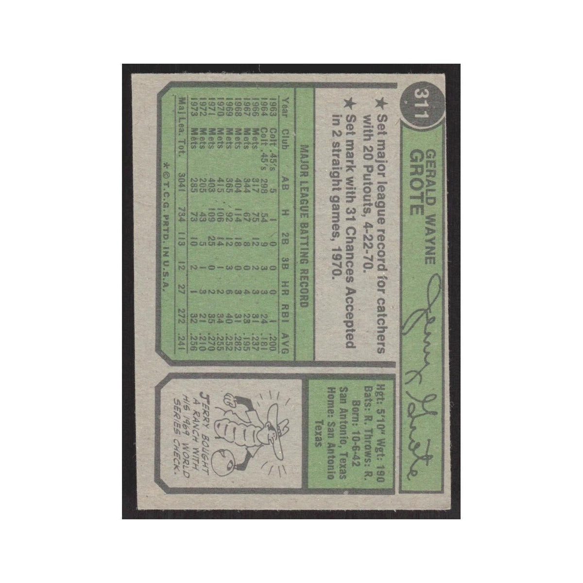 1974 Topps Jerry Grote Mets #311