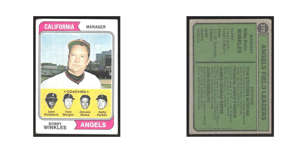 1974 Bobby Winkles/John Roseboro/Salty Parker/Tom Morgan/Jimmie Reese Angels