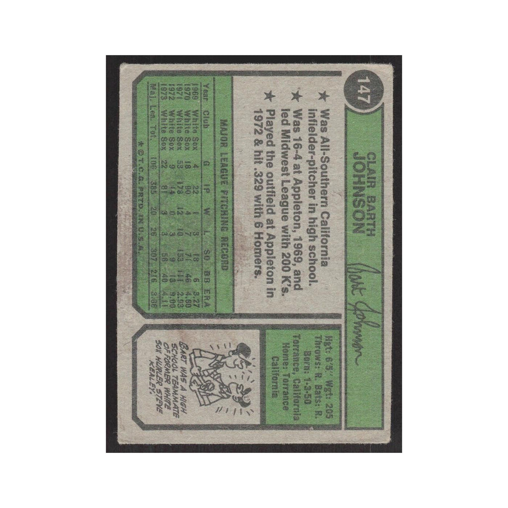 1974 Topps Bart Johnson White Sox #147