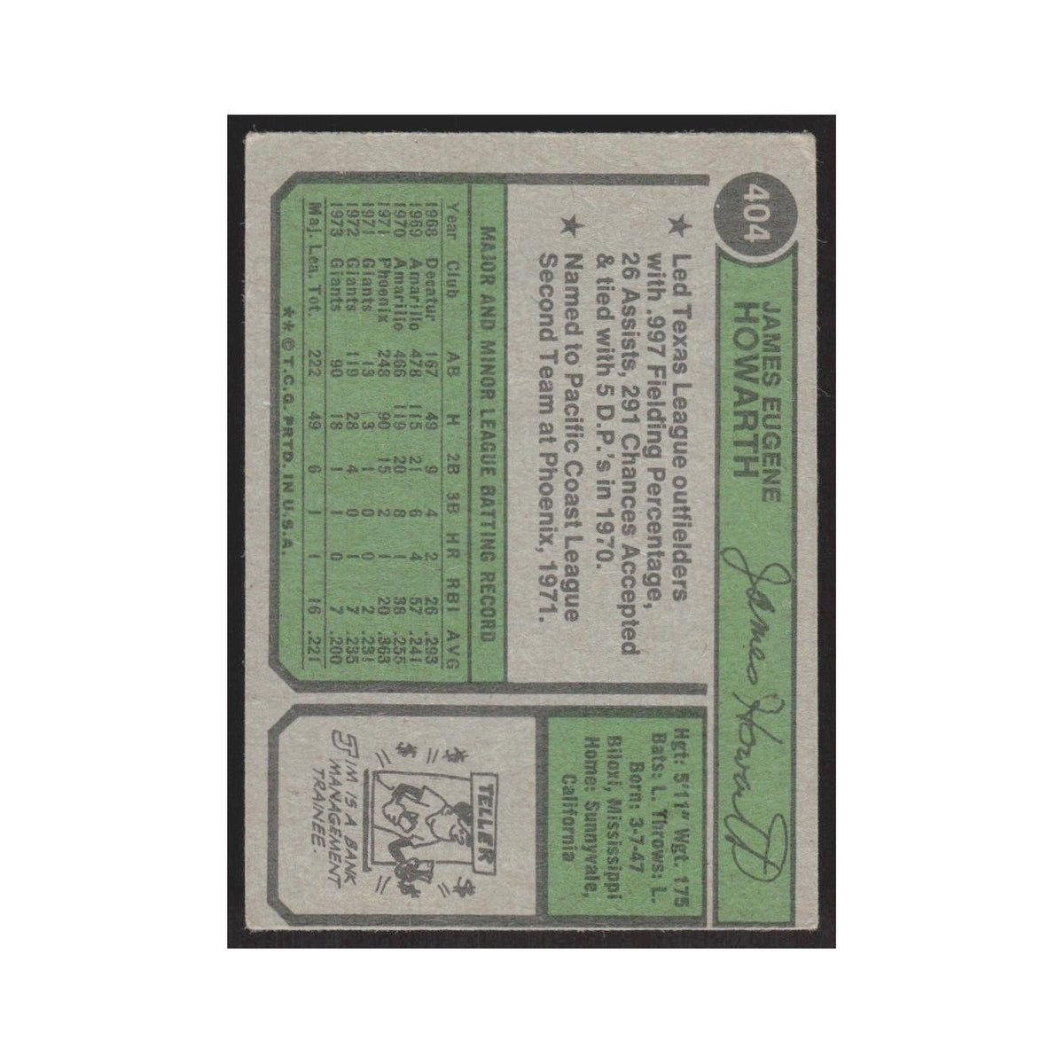 1974 Topps Jim Howarth Giants #404