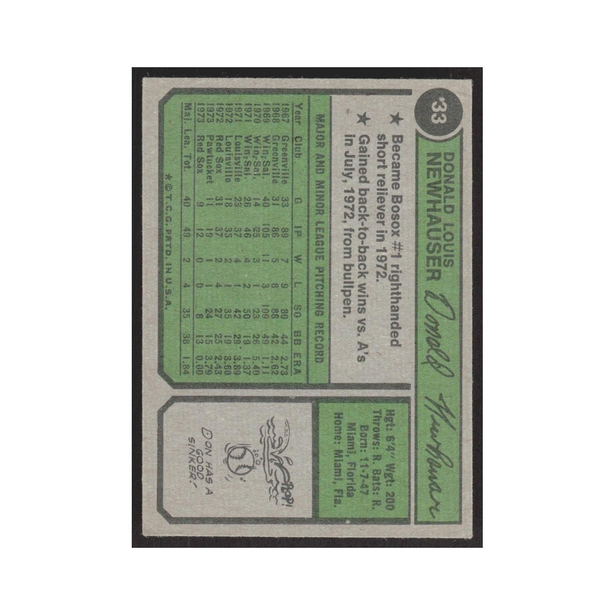 1974 Topps Don Newhauser RC Red Sox #33