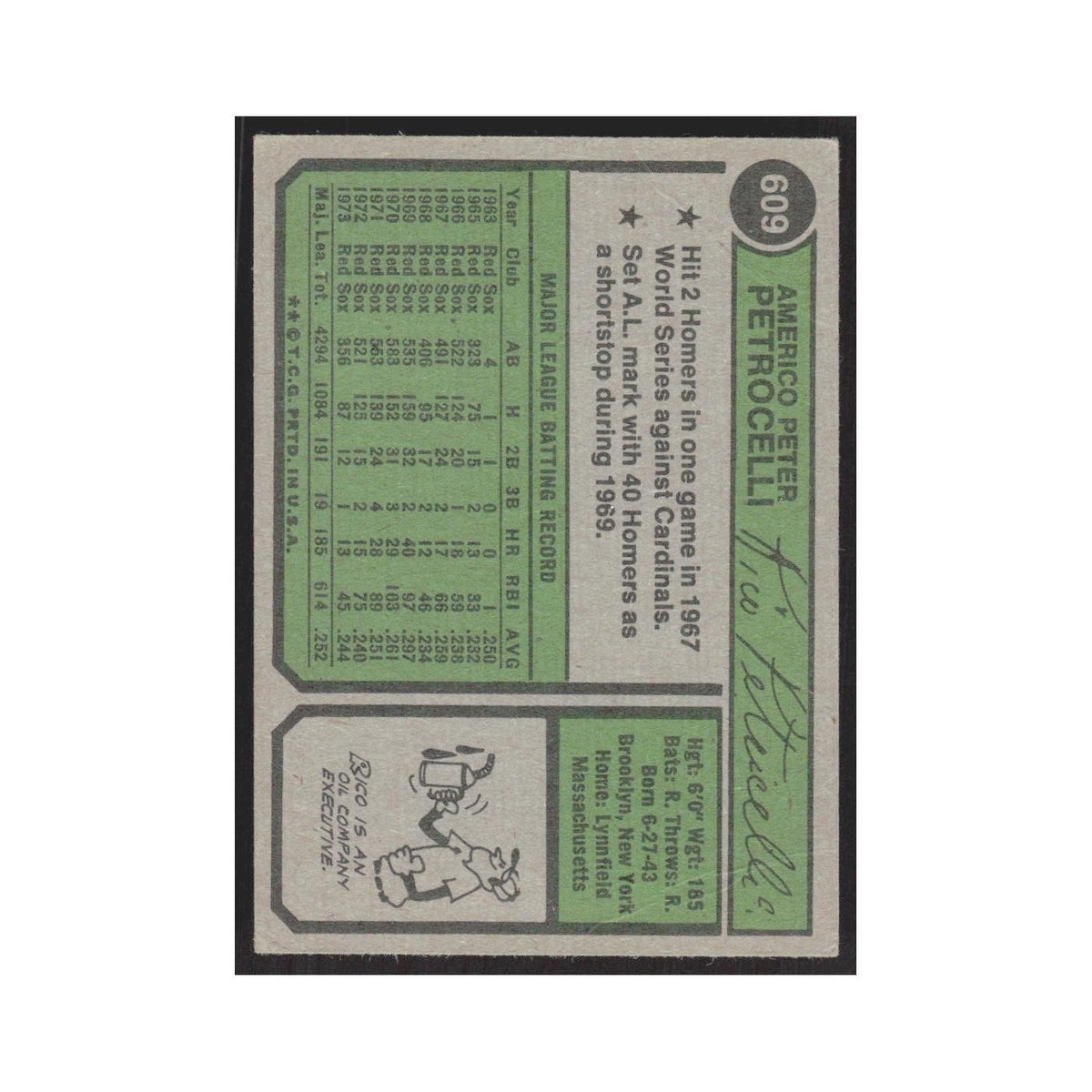 1974 Topps Rico Petrocelli Red Sox #609