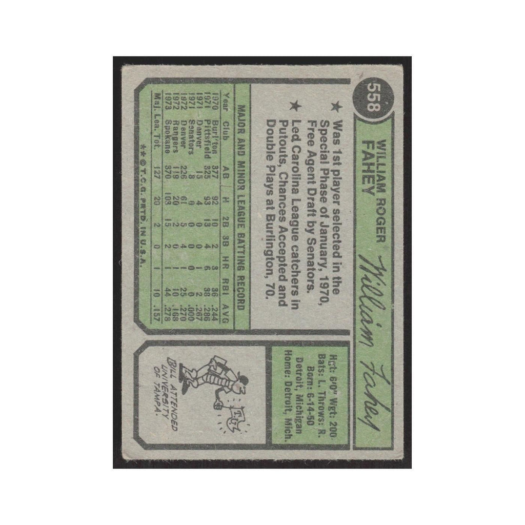 1974 Topps Bill Fahey Rangers #558