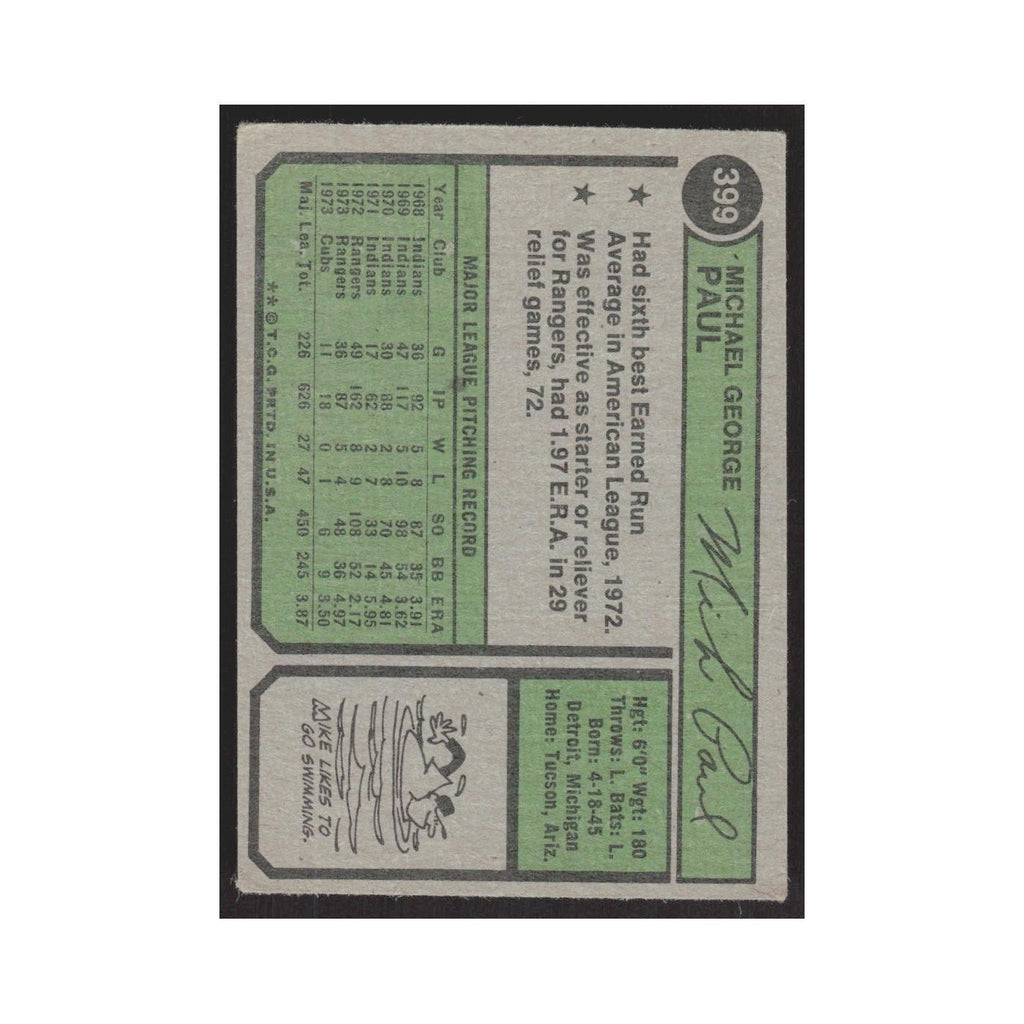 1974 Topps Mike Paul Cubs #399