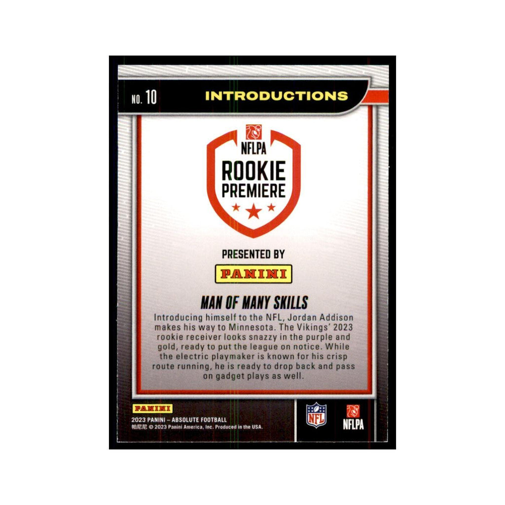 2023 Panini Absolute Introductions Jordan Addison RC Ravens #10