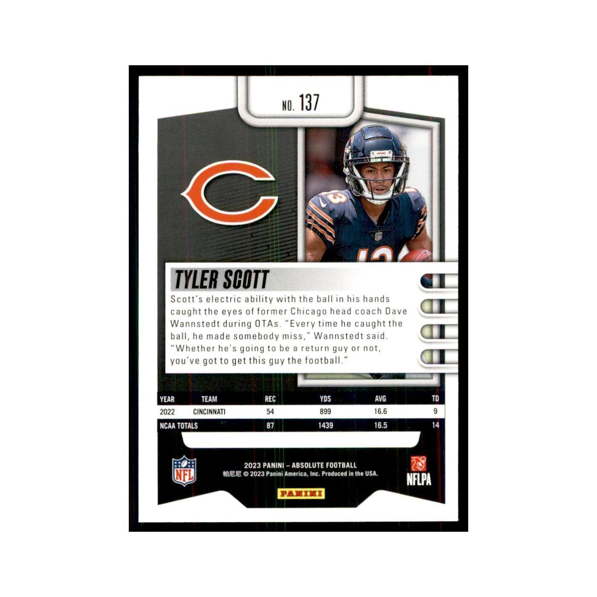2023 Panini Absolute Foil Tyler Scott RC Bears #137
