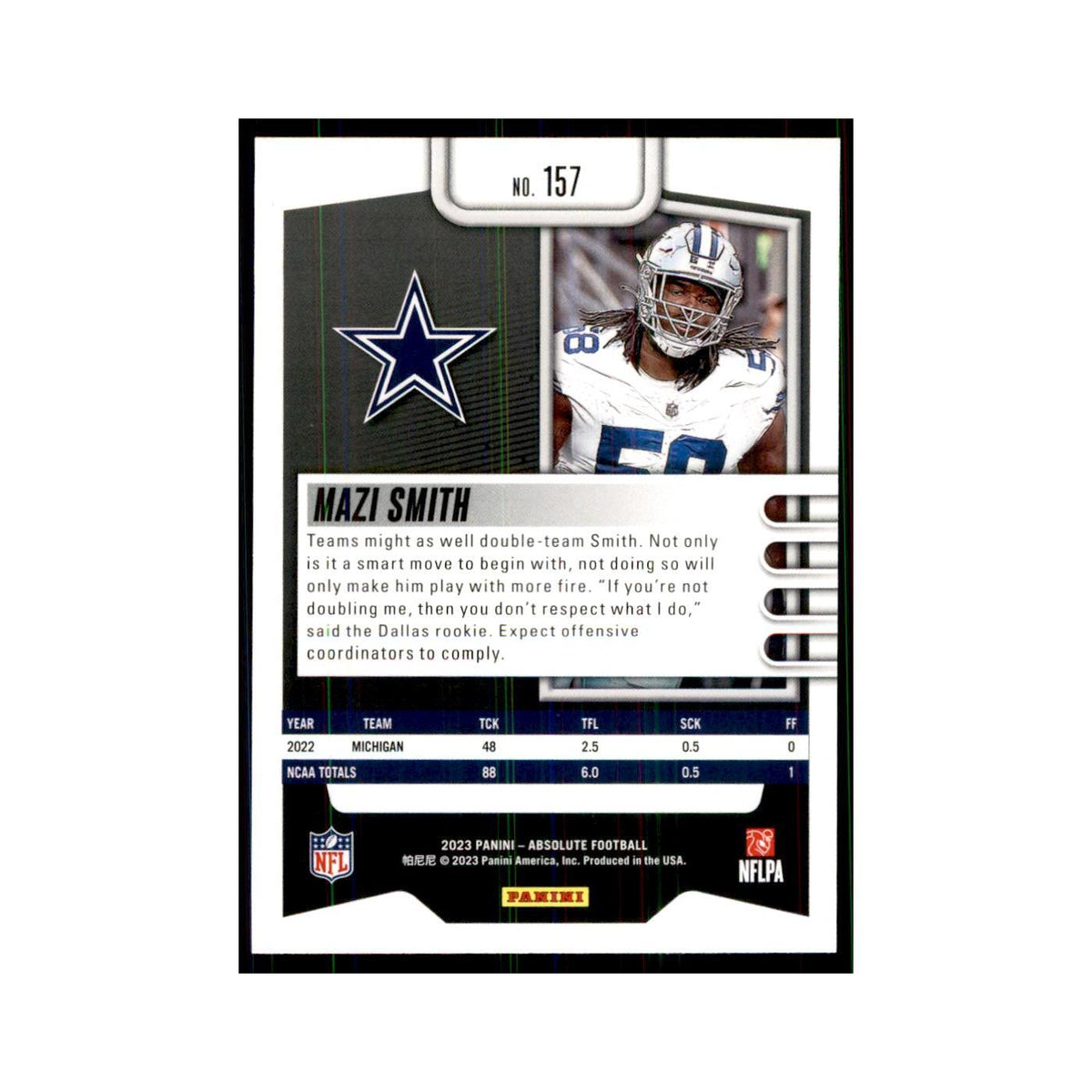 2023 Panini Absolute Foil Mazi Smith RC Cowboys #157