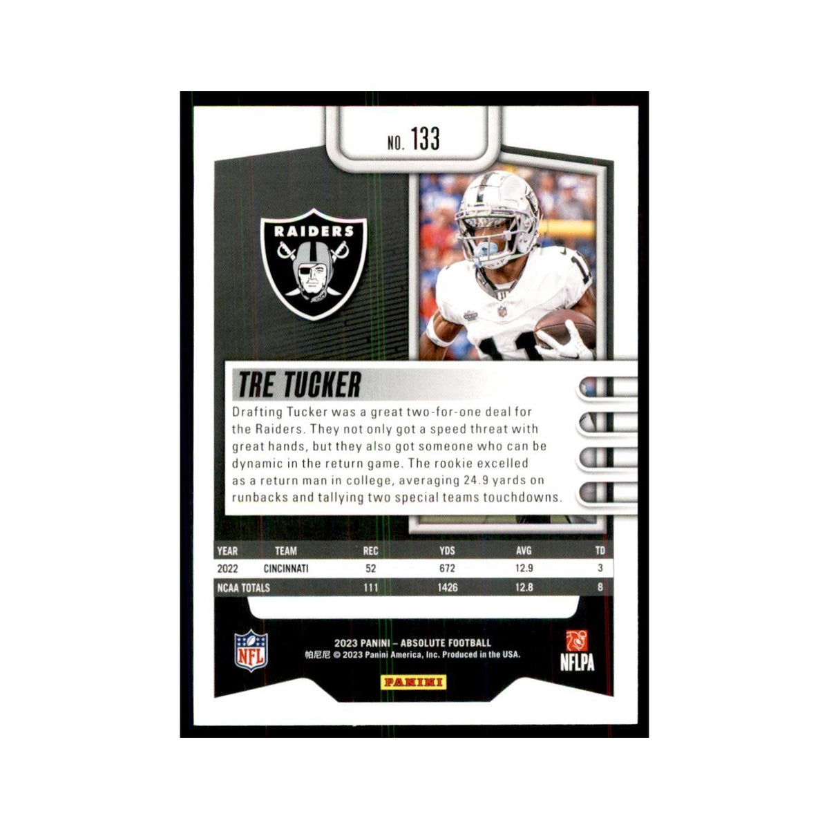 2023 Panini Absolute Foil Tre Tucker RC Raiders #133