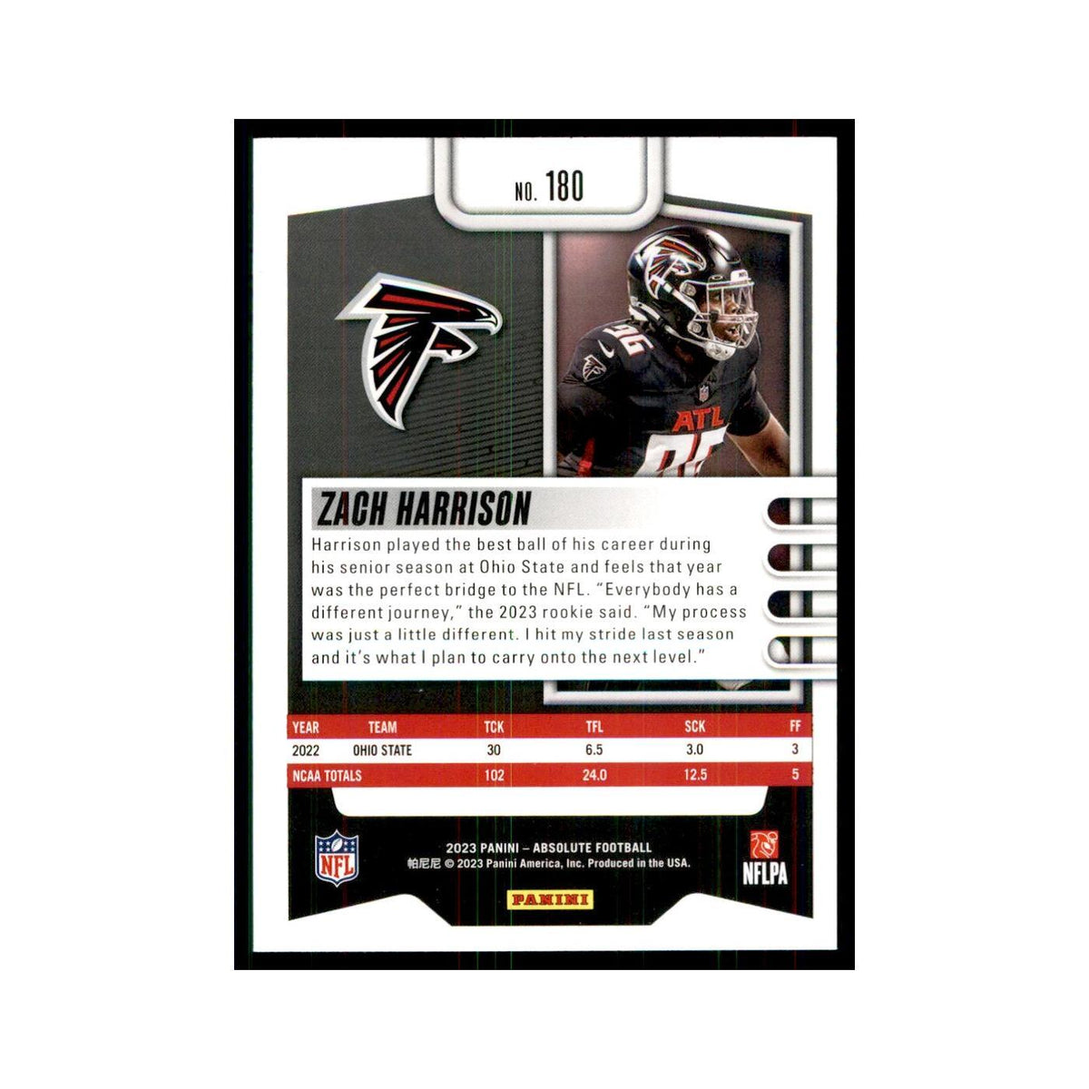 2023 Panini Absolute Foil Zach Harrison RC Falcons #180