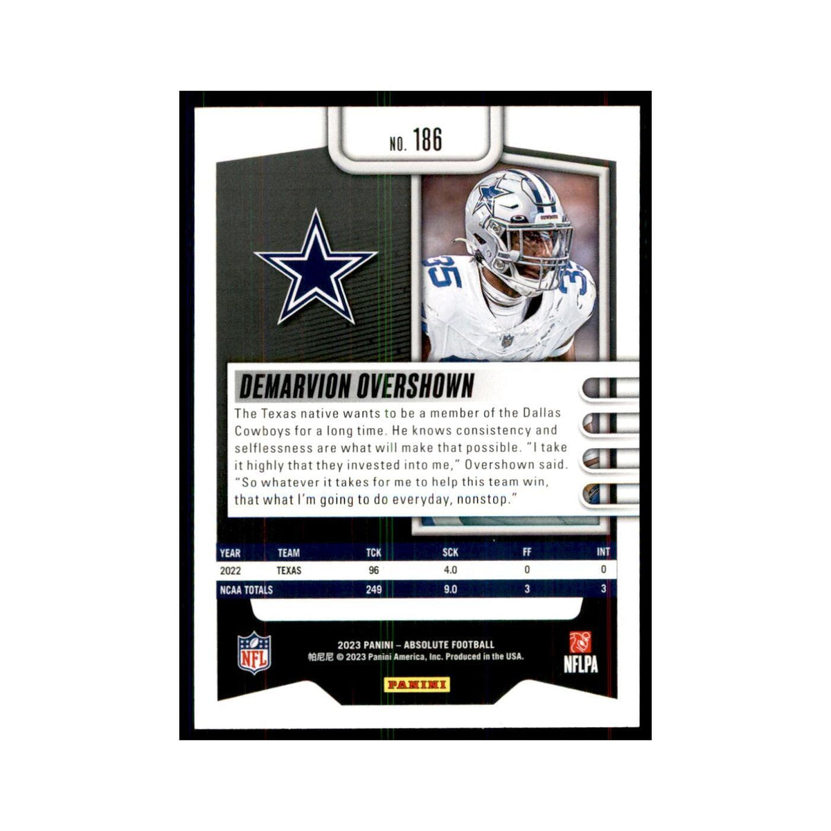 2023 Panini Absolute Foil Demarvion Overshown Cowboys #186