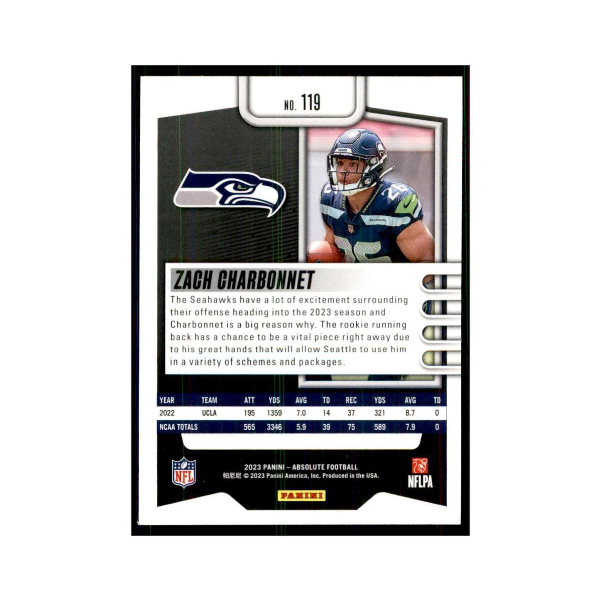 2023 Panini Absolute Foil Zach Charbonnet RC Seahawks #119