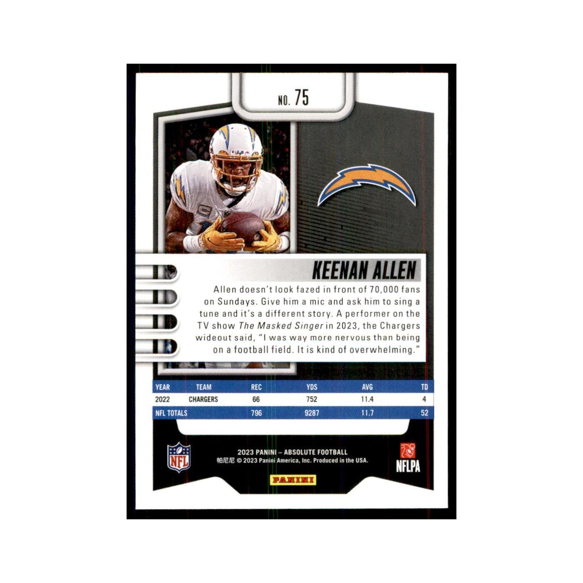 2023 Panini Absolute Green Keenan Allen Chargers #75