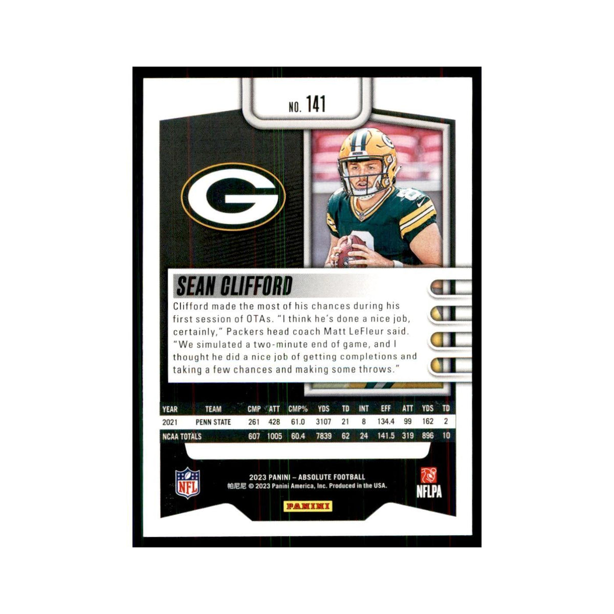 2023 Panini Absolute Foil Sean Clifford RC Packers #141